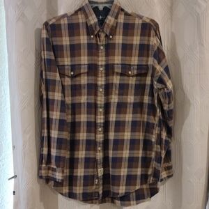 Hunt Club Brown and Blue Plaid Button-Down Shirt
